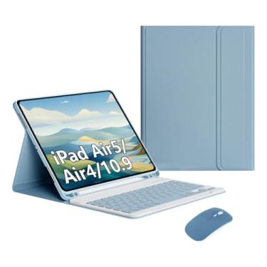 Imagem de Capa Para iPad Air 4ª Air 5ª Geração + Smart Keyboard+Mouse (Azul Enevoado, Teclado comum)
