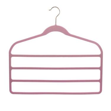 Imagem de Kit 5 Cabides Veludo Rosa com gancho Rosê para 4 calças - Arboretho