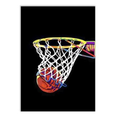 Imagem de Placa Decorativa Basquete Ilustração Colorida Cesta Decoração Poster Quarto Sala