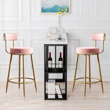 Imagem de Conjunto De 2 Bancos De Bar Estofados Em Veludo Contemporâneo Com Pernas De Metal Dourado, Cozinha De Fazenda Café Da Manhã Banquetas, Altura Do Assento 65cm, Black, 1