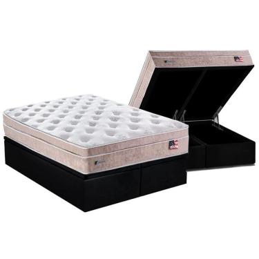 Imagem de Cama Box Baú King: Colchão Molas Ensacadas Plumatex Masterpocket Miami + Base Black(193X203)