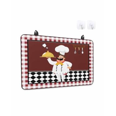 Imagem de Coberturas superiores de fogão para fogão elétrico 71 x 51 cm, protetor de fogão de vidro resistente ao calor Fat Chef, vermelho gourmet cozinha vermelho preto búfalo xadrez cerâmica fogão bancada