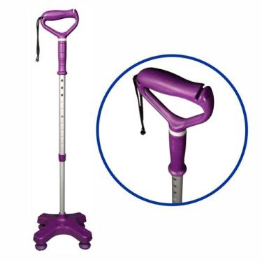 Imagem de Bengala 4 Pontas C Apoio Regulável Alumínio Lilás Mercur Idoso Ortopéd