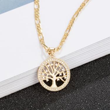 Imagem de Colar com pingente de árvore da vida banhado a ouro branco 14K para mulheres e homens, zircônia cúbica, embutida, árvore da vida, colar com pingente, chain length: 22", Metal, Sem Pedra Preciosa