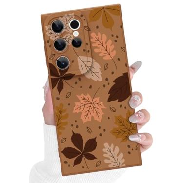 Imagem de KANGHAR Capa para Samsung Galaxy S24 Ultra com protetor de tela, design bonito de folha de bordo estética, capa de telefone TPU flexível e macia para mulheres e meninas, marrom
