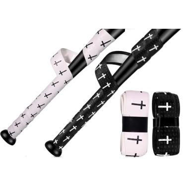 Imagem de Dkaooel 2 peças de fitas cruzadas para taco de beisebol, 1,5 mm, fita pré-cortada e completa de softball, envoltório de taco de beisebol antiderrapante, para alças multiesportivas (preto + branco)