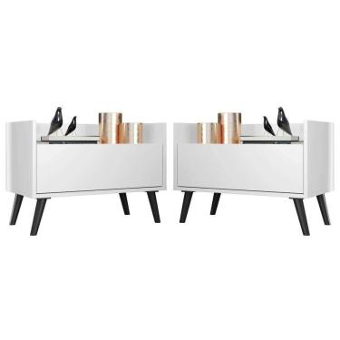 Imagem de Kit Com 2 Mesas De Cabeceira 60Cm Retrô Multimóveis V3633 Branca/Preta Branco/Preto