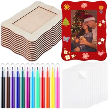 Imagem de Yalikop Pacote com 12 molduras de madeira para artesanato com protetor de moldura transparente, porta-retratos de madeira faça-você-mesmo para fotos inacabadas, decoração de madeira, festa de