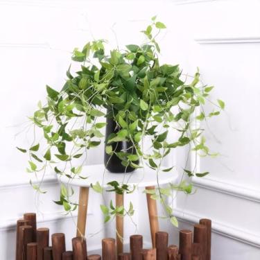 Imagem de Evlasumflow 4 peças de folhas artificiais de clematite para pendurar arbusto de 68,5 cm de videira para buquês de vasos, decoração de casamento, escritório em casa.