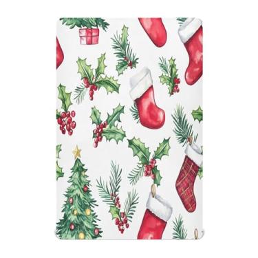 Imagem de Qilmy Lençóis de berço com tema natalino, macio, respirável, de microfibra elástica, lençol com elástico para meninos e meninas, capa de colchão infantil portátil de 99 cm x 68 cm