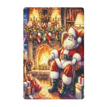 Imagem de Qilmy Lençóis de berço de Papai Noel para lareira de Natal, macio e respirável, de microfibra elástica, para meninos e meninas, miniberço, 132 x 71 cm, capa de colchão infantil portátil