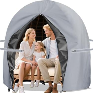 Imagem de Capa de cadeira de ovo 420D para cadeira suspensa para cadeira de balanço de ovo duplo 220 x 203 cm, capa de suporte de pátio capas de cadeira de balanço de ovo de vime para cadeira de casulo (cinza)