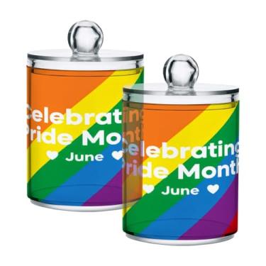 Imagem de Qilmy Qtip Suporte de boticário de 400 ml, frasco de plástico transparente Pride Month com tampa, dispensador de recipiente de banheiro para bola de algodão, cotonete, fio dental, pacote com 2