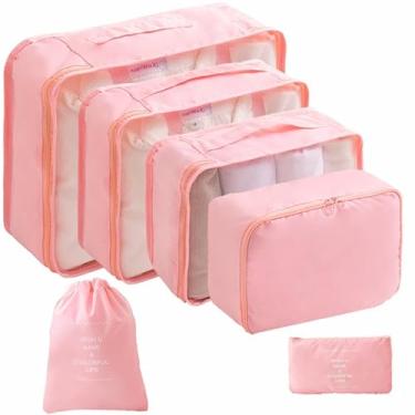 Imagem de 6 organizadores de viagem adequados para organizadores de mala com bolsas internas com zíper - Organizadores de bagagem resistentes com cubos codificados por cores, seções de sapato/higiene pessoal