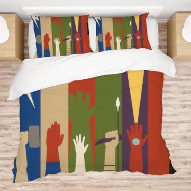 Imagem de Allenjoy Conjunto de edredom de super-heróis com 2 fronhas para meninos, homens, adolescentes, fãs, quarto, berçário, decoração de quarto, lavável na máquina, tamanho casal