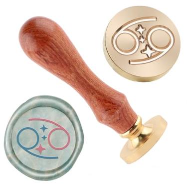 Imagem de Carimbo de lacre de cera de câncer carimbos de lacre de latão removível com alça de madeira para envelopes, álbum de fotos, decoração de cartão postal, convites de festa de casamento, embalagem de