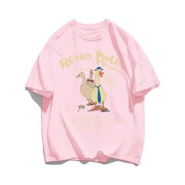 Imagem de Camisetas De Algodão Com Estampa De Pato Retro Para Homens, Soltas E R