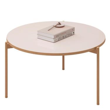 Imagem de Mesa De Centro Redonda Para Sala Pé Metal Nala D04 Off White - Mpozenato