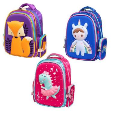 Imagem de Mochila Infantil Escolar 3D Reforçada Costas Menina Menino Yins, Boneq