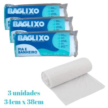 Imagem de Sacos p/ Lixo Branco Pia e Banheiro 34X38cm 3 Rolos c/ 100u
