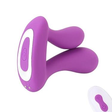 Imagem de Vibrador Feminino Dupla Penetração Dupla Cabeça Anal e Ponto G Massageador 9 Velocidades Com Controle Remoto (Roxo)