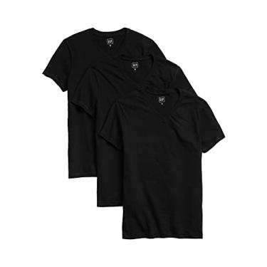 Imagem de GAP Camiseta masculina gola V (pacote com 3), Preto verdadeiro, Medium