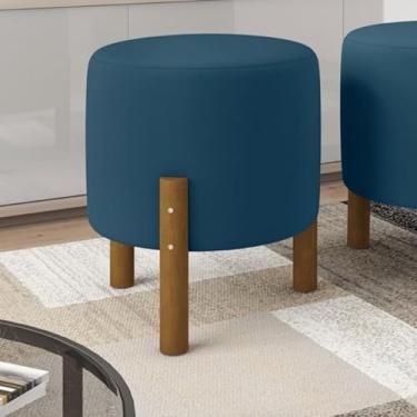 Imagem de Genérico, Puff Decorativo Redondo Banqueta Sala Quarto Escritório Pés Madeira Zuppy - Azul Suede