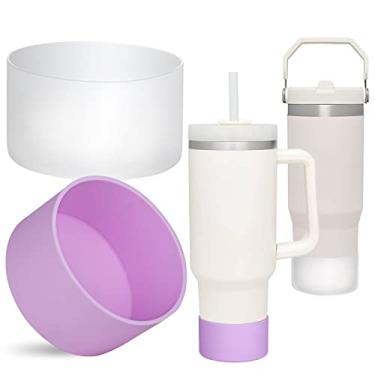 Imagem de QIANHAI Botas de silicone para copo Stanley Quencher Adventure de 1,2 l com alça e Stanley IceFlow 850 g, 590 ml, manga inferior de garrafa protetora, acessórios antiderrapantes para garrafa de água esportiva (1 transparente, 1 roxo)