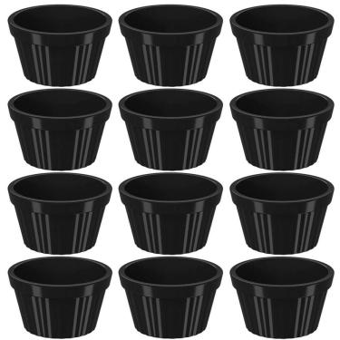 Imagem de Conjunto 12 Ramekins Pretos Canelados 90ml Potes Bowls Pequenos Uno Coza em Polipropileno