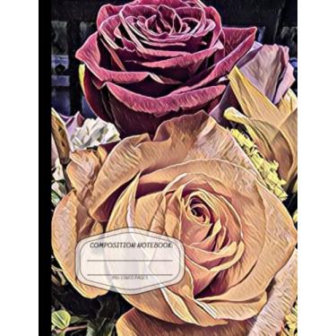Imagem de Caderno de composição: Páginas forradas em branco: caderno de rosas amarelas e vermelhas - perfeito para escola, faculdade, universidade, trabalho, uso como diário ou diário