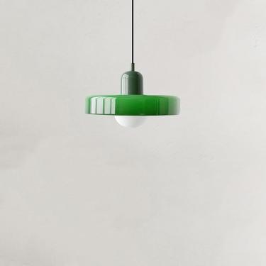Imagem de Luz pendente de meados do século retro verde vidro pendurado luz fazenda único grande teto pingente luz cozinha ilha pia lustre moderno nórdico para quarto sala de jantar café bar col, verde