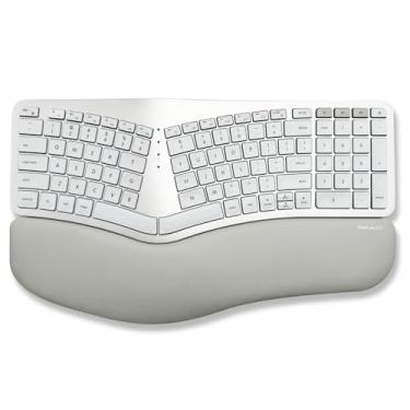 Imagem de Macally Teclado ergonômico Bluetooth retroiluminado para Mac - esculpido para conforto - Teclado ergonômico sem fio (layout MacOS de 100 teclas) - Teclado dividido recarregável ergonômico - Macbook,