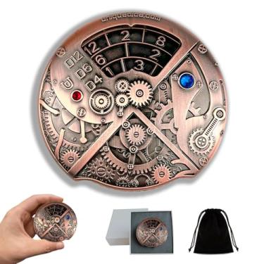 Imagem de UD Unique Roulette Dice Mechanical Dice Spinner DND Steampunk Metal Dragons D and D Dice Set with TRPG DND Dice 7-in-1 Spinner Metal D&D Dice Set Role Playing Games Players DM Game Masters
