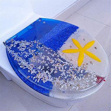 Imagem de Assento de vaso sanitário com rebaixamento automático, resina de ureia-formaldeído, tampa de metal, fixador rápido, formato universal, assento de vaso sanitário vuo, estrela do mar azul