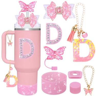 Imagem de Mity rain 8 peças de acessórios para copo Stanley com alça 1,134 g/850 g, incluindo cobertura de palha de diamante/tampa à prova de derramamento/bota de silicone/decoração de laço/pingentes de letra