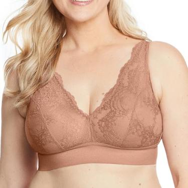 Imagem de Glamorise Sutiã feminino plus size de renda sem aro 7013, Cappuccino, 38C