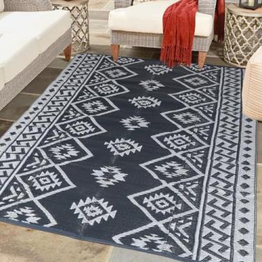 Imagem de GEUOYEE Tapetes reversíveis, tapete de palha de plástico, tapete para ambientes externos, tapetes modernos, tapete grande para uso ao ar livre, trailer, jardim, pátio, quintal, deck, piquenique, praia