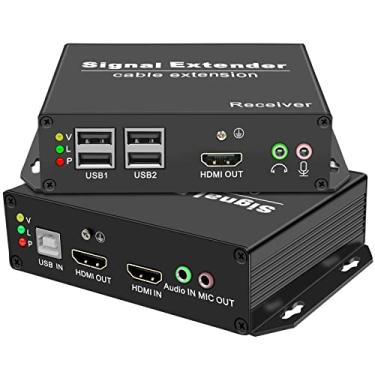 Imagem de LornCeng Extensor USB 4K HDMI KVM com saída HDMI sobre Cat5e/6/7 até 120 m, extensor KVM sobre IP, suporte 4K a 30Hz, latência próxima de zero sem perdas, 4 portas USB 2.0, controle infravermelho,