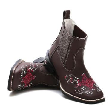 Imagem de Bota botina feminina texana country bico quadrado - RB BOTAS , Marrom 