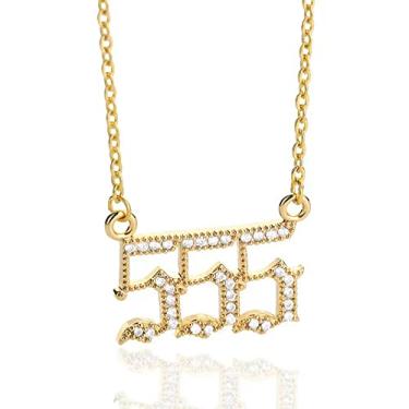 Imagem de Nayaboo Colar com número de anjo em ouro 14k, colar com pingentes delicados para mulheres, 111 222 333 444 555 666 777 888 999 corrente de número personalizada, Banhado a ouro, Zircônia cúbica