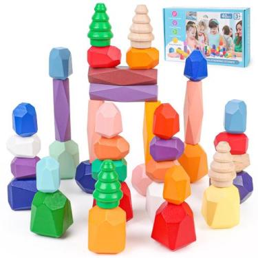 Imagem de Brinquedo de Empilhar Wooden Stacking Rocks Lshfjnd - Para Crianças de