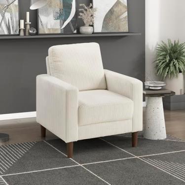 Imagem de Lexicon Cadeira de destaque moderna, poltrona estofada de tecido de veludo cotelê com pernas marrons, braços de trilha, poltrona de sofá individual para sala de estar/quarto/escritório/sala de espera,