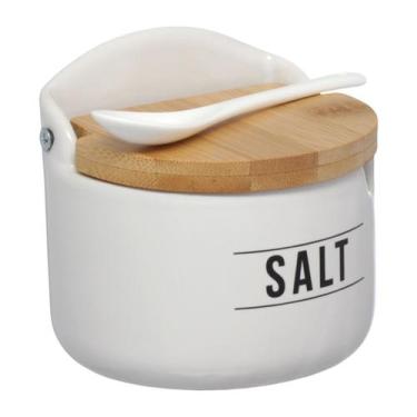 Imagem de Saleiro de Cozinha de Porcelana Hauskraft com Tampa de Bambu e Colher,