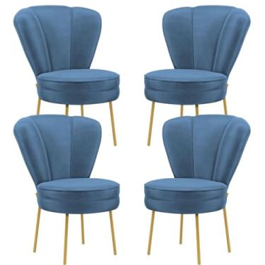 Imagem de Kit 4 Cadeiras Decor Para Camarim Tecido Veludo Ergonômica Resistente Pés de Ferro MOBLAN decor (Azul)