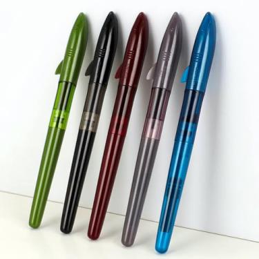 Imagem de Jinhao Caneta-tinteiro em forma de tubarão, conjunto de 5 peças, caneta colorida de diversidade de ponta fina com conversores recarregáveis, material de escritório escolar