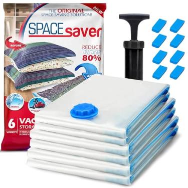 Imagem de Spacesaver Sacos premium para armazenamento a vácuo (2 pequenos, 2 médios, 2 grandes) (80% mais armazenamento do que as marcas líderes) Bomba de mão para viagens!