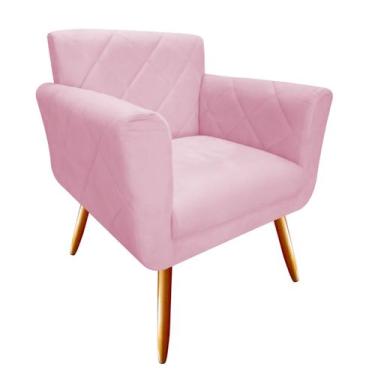 Imagem de Poltrona Decorativa Sabrina Suede Rosa Bebê Pés Madeira Ms Decor - Man