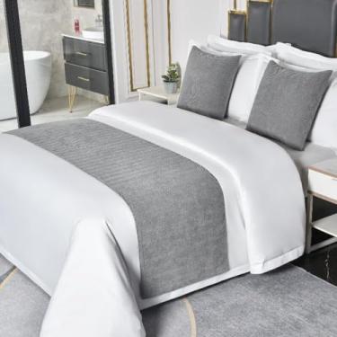 Imagem de Cachecol de cama macio sedoso para cama para pés da cama, protetor de cama de hotel, toalha de cama de chenille, luxuosa, decoração de cama moderna para quarto de casamento - cinza