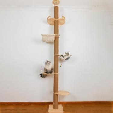 Imagem de TQEW Altura Da Árvore Para Gatos Do Chão Ao Teto (50-120 Pol.) Torre Ajustável Para Gatos Poste Para Arranhar Cânhamo De 5 Camadas Árvore Alta Para Gatos Árvore Resistente Para Atividades Para Gatos I