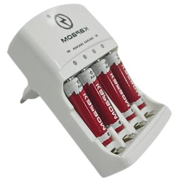 Imagem de Carregador de Pilhas com LED + 4 Pilhas AAA Recarregáveis 1500mAh Carregador Inteligente Bivolt com Auto Stop e Indicador de Carga Compatível com AA, AAA e 9V